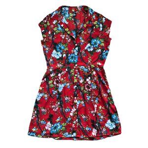 City Streets Red Tropical Print Dress Large EUC